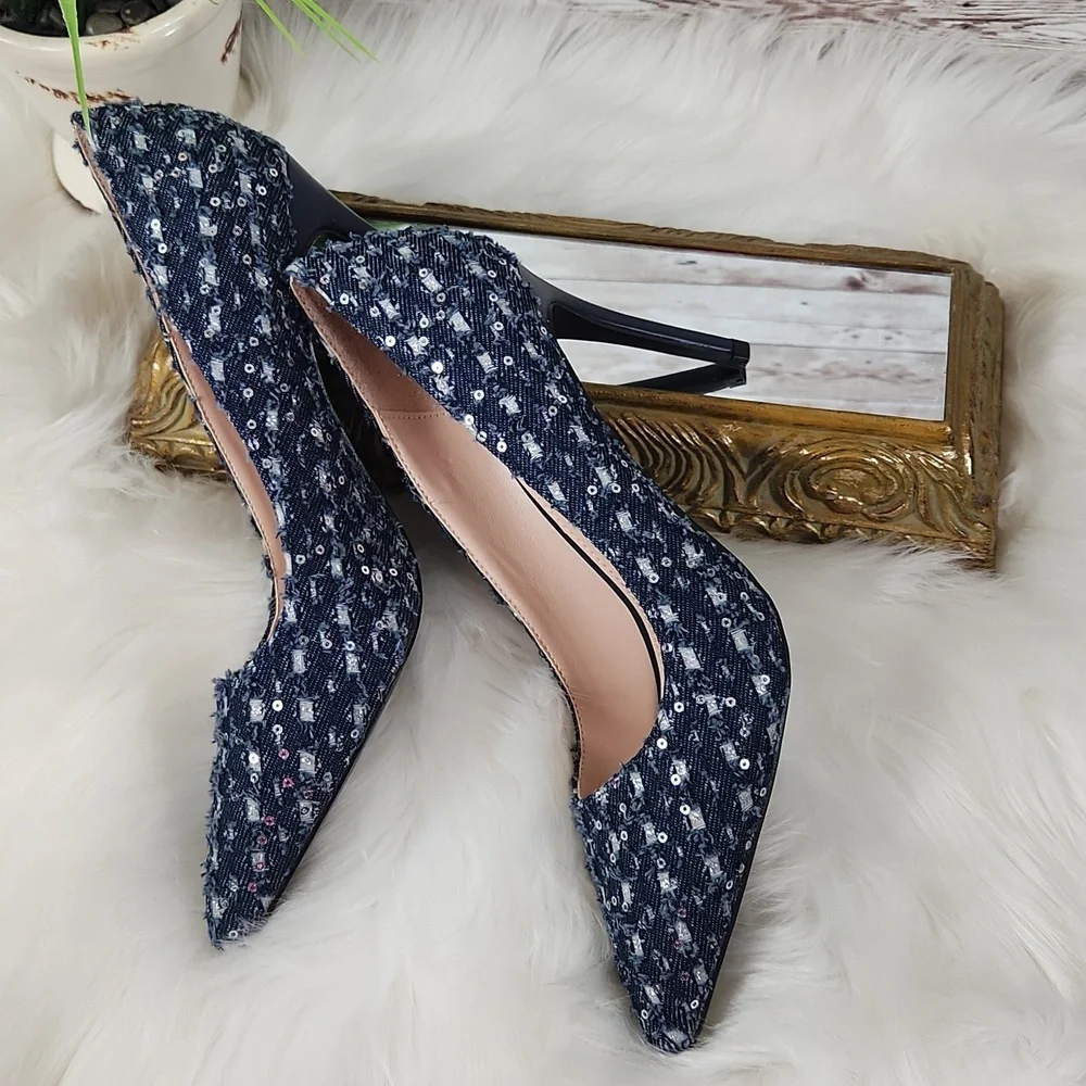 Unilady, Women's Chic Navy Blue Sequin Pointed Toe Heels byCall It Sprg, Sz 8.5 - Picture 6 of 12